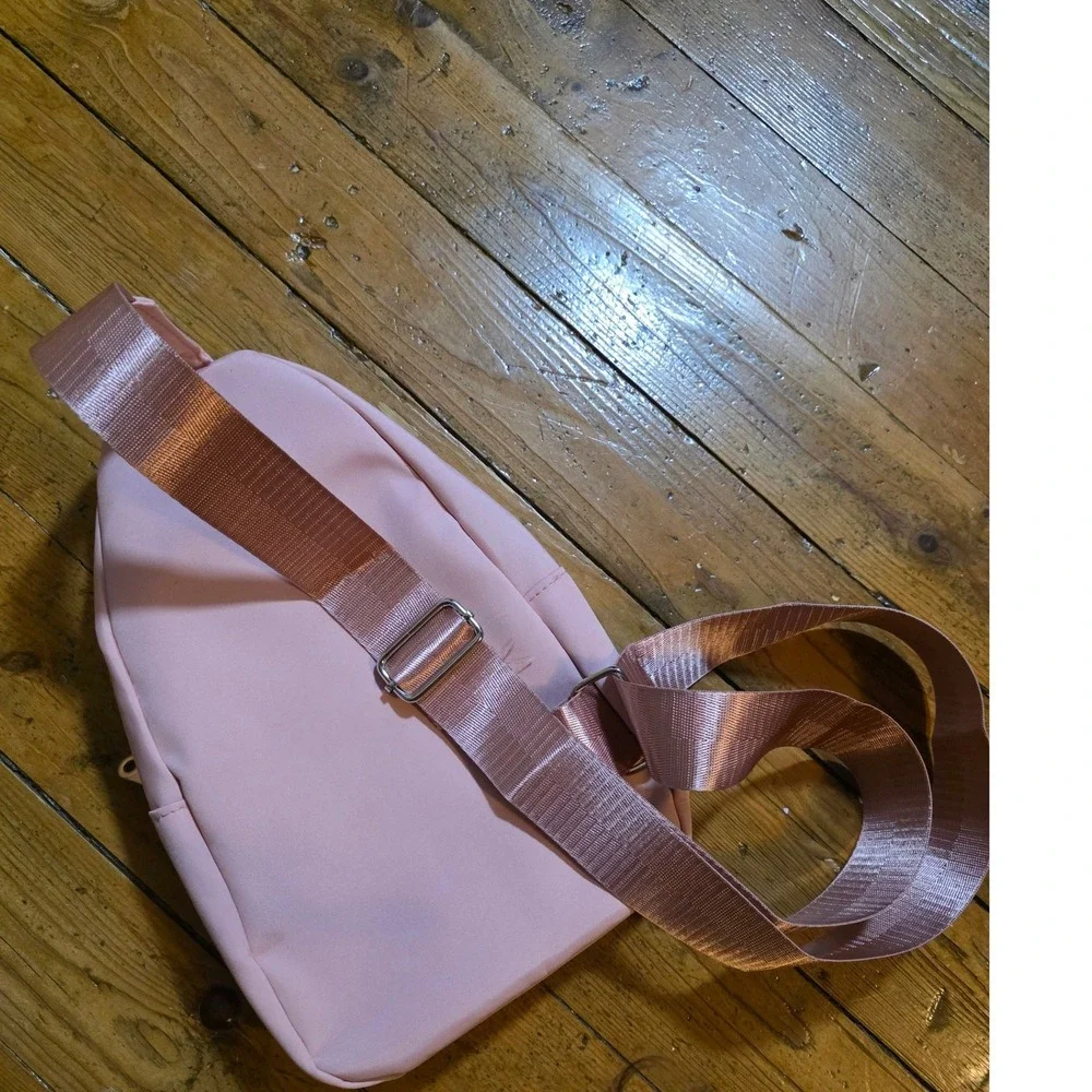Jingpin Creations Pink Quilted Nylon Sling Bag Crossbody Backpack‎ Gold Hardware